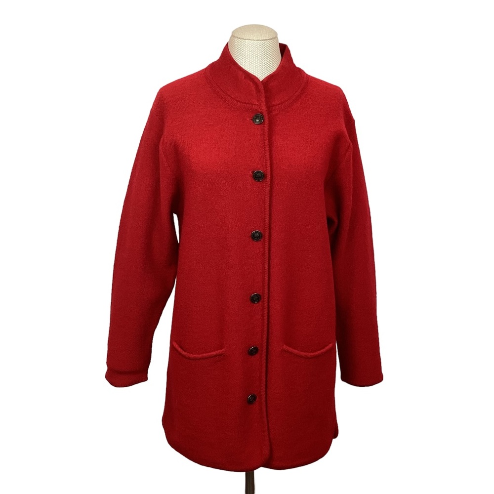 Herman Geist Wool Grandmother Sweater Jacket Cardinal Red Small